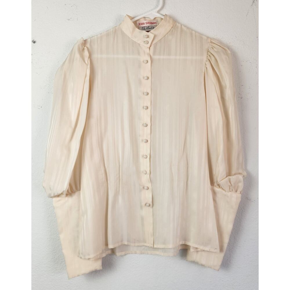 Vintage Jerri Sherman Silk Cream Blouse Semi Sheer Sz 6 Button Down Long Sleeve